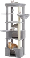 PEQULTI 68 Inch Heavy Duty Cat Tree for Large Cats, 2 Large Condos, Hammock and Extra-Big Perch, Grey