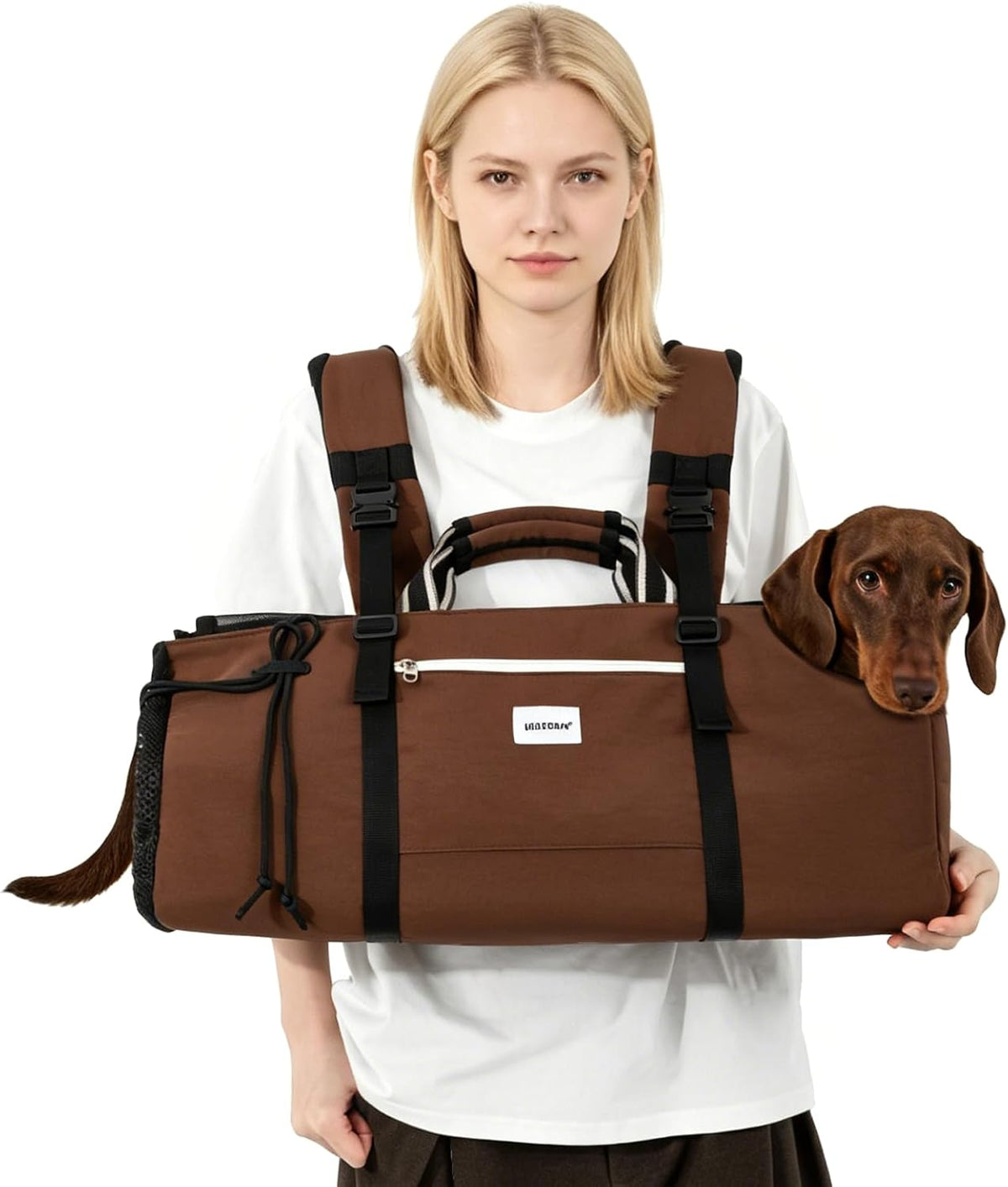Long body dog carrier backpack with mesh window