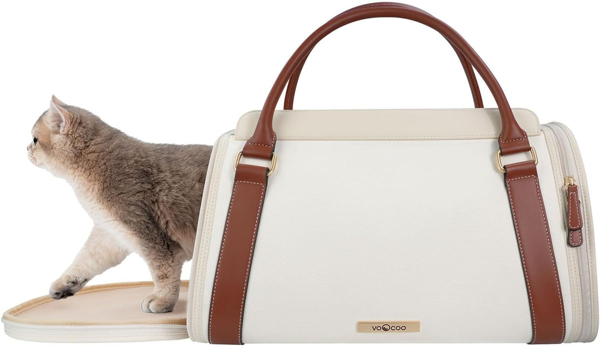 Leather soft-sided pet carrier bag with mesh windows