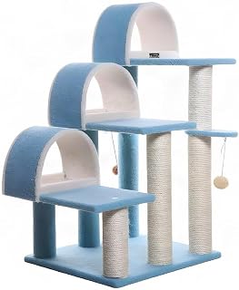 Tall Cat Tree with Step Stairs, Scratcher and Ramp, Sky Blue