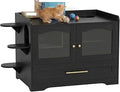 Hidden Cat Litter Box Enclosure Furniture with Acrylic Door and Drawer