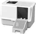 High-Sided Enclosed Cat Toilet with Perforated Entrance Base, Spray-Resistant, Hinged Front Flap, White Gray