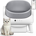 Cream white open top self-cleaning litter box with wide entry
