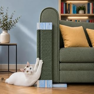 Modern Cat Scratching Post, Green Vertical Scratcher with Sisal Rope and Wood Base