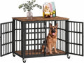 Black 48 inch heavy duty steel dog crate on lockable wheels – view 2