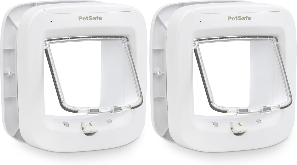 White microchip cat flap door with 4-way lock installed in a door – view 2