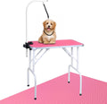Pink foldable dog grooming table with adjustable arm and two loops – view 2