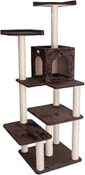 66-Inch Multi-Level Cat Tree with Playhouse, 2 Perches, Coffee Brown Faux Fur