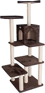 66-Inch Multi-Level Cat Tree with Playhouse, 2 Perches, Coffee Brown Faux Fur