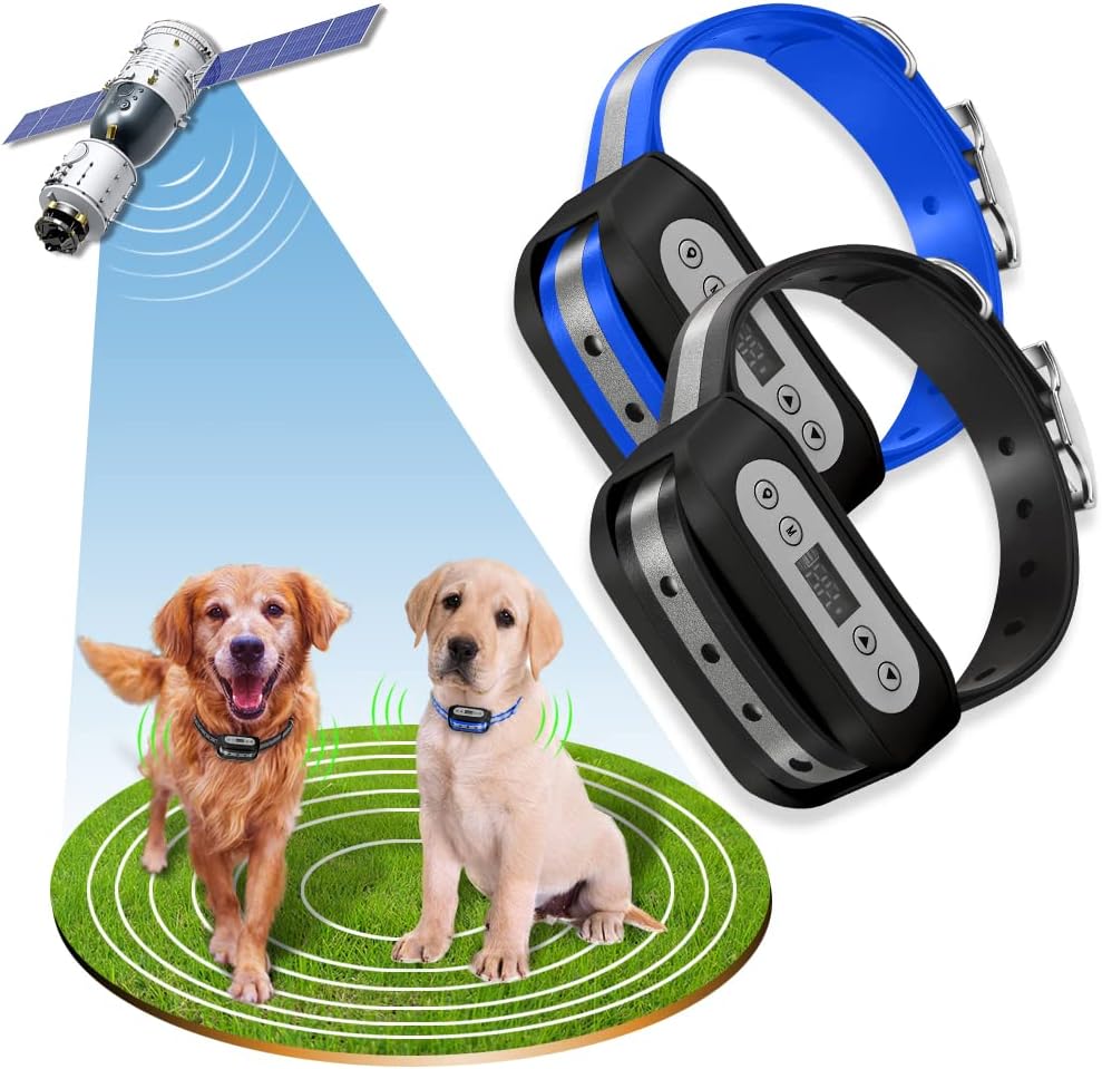 GPS wireless dog fence collars with reflective strips and training flags