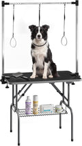 Foldable stainless steel dog grooming table with H arm and basket – view 2