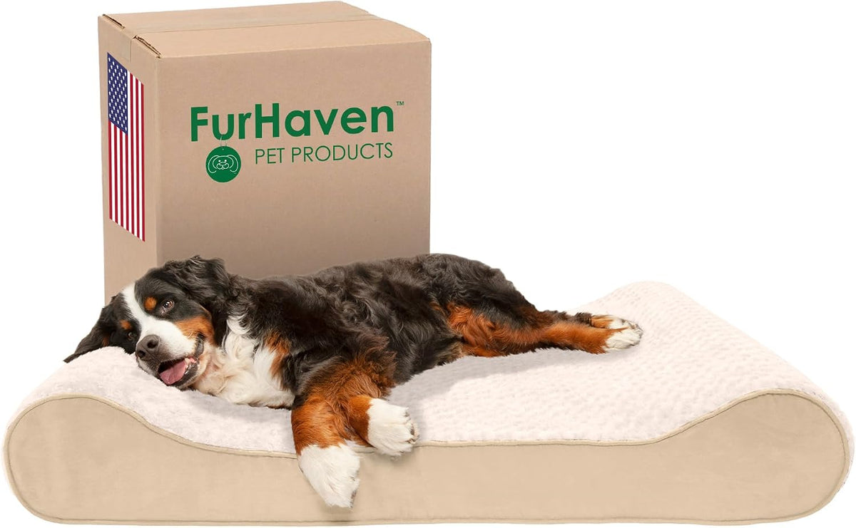 Cream faux fur contour dog bed for extra large dogs