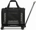 Small Pet Travel Carrier with Trolley Base, Foldable Soft-Sided with Mesh Panels, Black