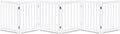 White foldable wooden freestanding dog gate, 120 inches wide and 24 inches high
