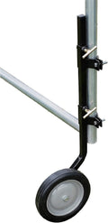 Tall gate support wheel clamped to a round tube farm gate