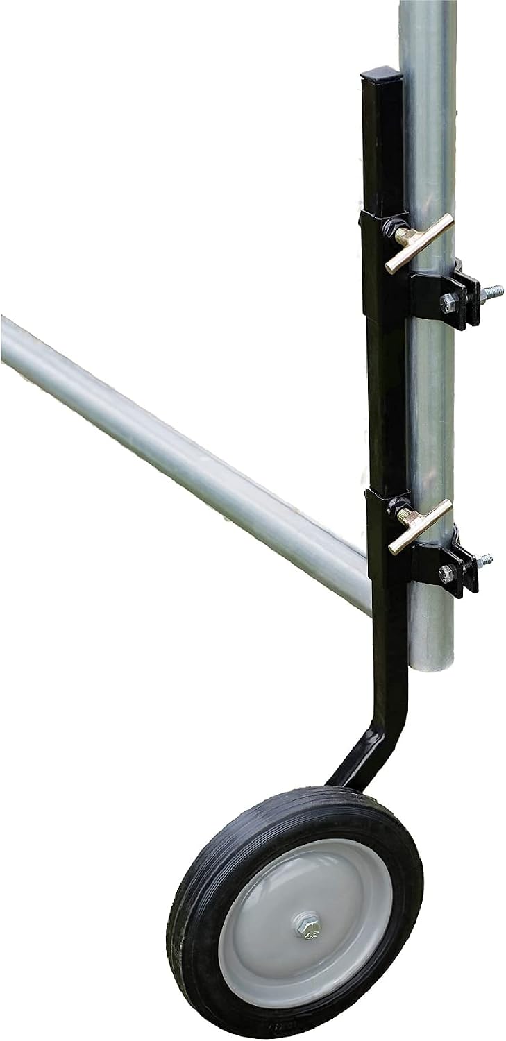 Tall gate support wheel clamped to a round tube farm gate