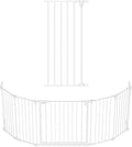 White 120 inch extra wide metal pet gate with auto-close door
