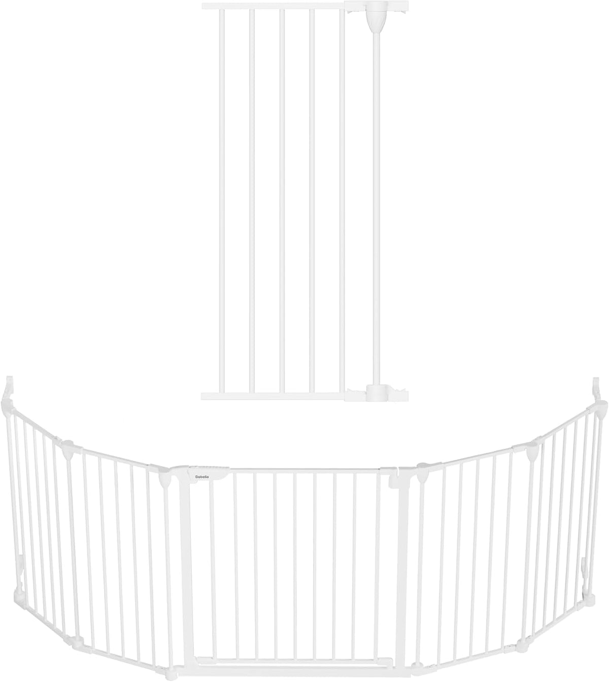 White 120 inch extra wide metal pet gate with auto-close door