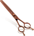 Bronze dog grooming scissors set with straight, curved, thinning and chunker shears and comb – view 4