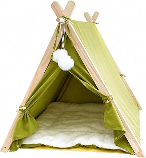 Cat Tent Bed with Hanging Toy, Cozy, Green