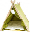 Wood Frame Cat Tent Bed with Hanging Toy for Small Pets, Green