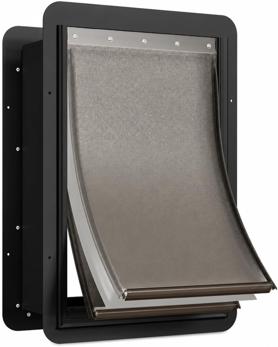 Black XL insulated dog door with double flaps and steel frame – view 4
