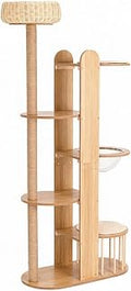 Wood Cat Tree with Sisal Post, Space Capsule and Top Bed