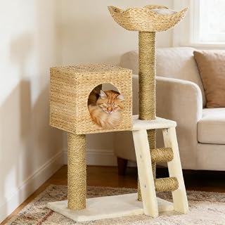 Cattail Weave Cat Tree for Indoor Cats, Cat Tower