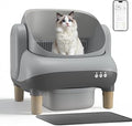 Smart Self-Cleaning Cat Litter Box, Open-Top, App Control, Safety Sensors, Large Waste Bin, Gray