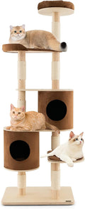 Tall solid rubber wood cat tree with sisal posts and top perch