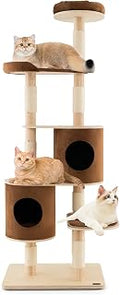 Tangkula 75 Inch Cat Tree for Large Indoor Cats, Solid Rubber Wood, 6-Layer with Sisal Posts, Top Perch and Detachable Condo
