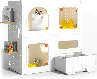 2-Tier Large Cat Cage with Litter Box, Transparent Door and Detachable Pegboard, Portable, Indoor and Outdoor