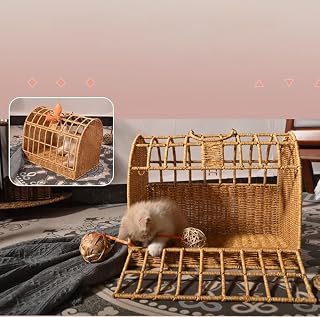 Rattan Pet Carrier Bag for Puppies and Kittens, Breathable Portable Cage and Storage Basket, Rattan-A