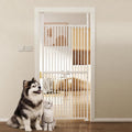 White 76 inch extra tall pet gate with double doors in a doorway