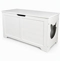 White Cat Litter Box Enclosure Furniture, Hidden Cabinet for Large Cats, Cream White