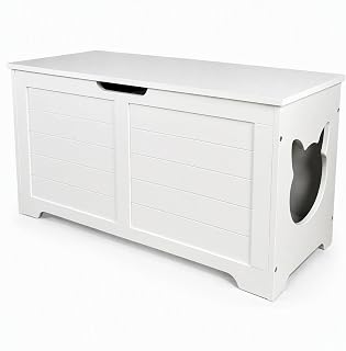 White Cat Litter Box Enclosure Furniture, Hidden Cabinet for Large Cats, Cream White