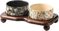 Ceramic Cat Bowl Set with Wooden Stand, Elevated Anti-Slip Pet Feeder