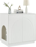 White XL litter box enclosure cabinet with push-open doors