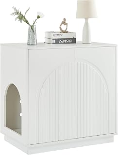 XL Cat Litter Box Enclosure Furniture with Entrance Left or Right and Two Pressure Opener Doors, Hidden Storage Cabinet