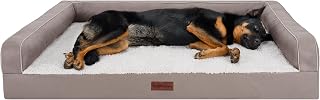 Furhaven Orthopedic Dog Sofa Bed, Memory Foam Couch with Bolsters, Textured Plush Water-Resistant Washable Cover, Greige