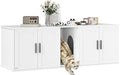 PawHut Cat Litter Box Enclosure for 2 Cats, Hidden Furniture with Double Room and Scratching Mat, 57 x 19 x 20 Inch, White
