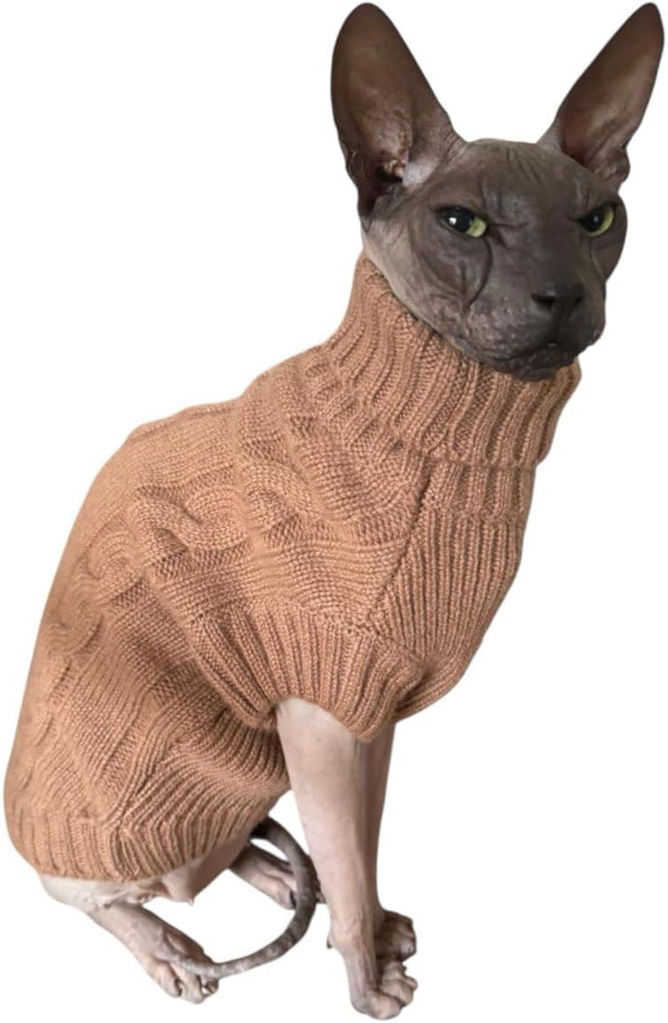 Pale ghost colored turtleneck sweater for a Sphynx cat – view 12