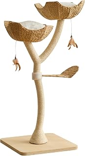 51 Inch Tall Modern Cat Tree Tower with Handwoven Baskets and Scratching Post for Multiple Cats, Natural