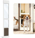 Aluminum frame dog door panel installed in a sliding glass door