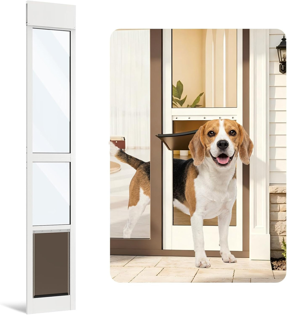 Aluminum frame dog door panel installed in a sliding glass door