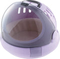 Lavender hard-shell pet carrier with translucent sliding door
