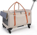 Pet Carrier with Wheels and Backpack Straps, Foldable Travel Bag, White
