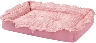 Plaid Cat Nest Bed with Padded Oval Shape and Cozy Bolsters, Slip Resistant, L