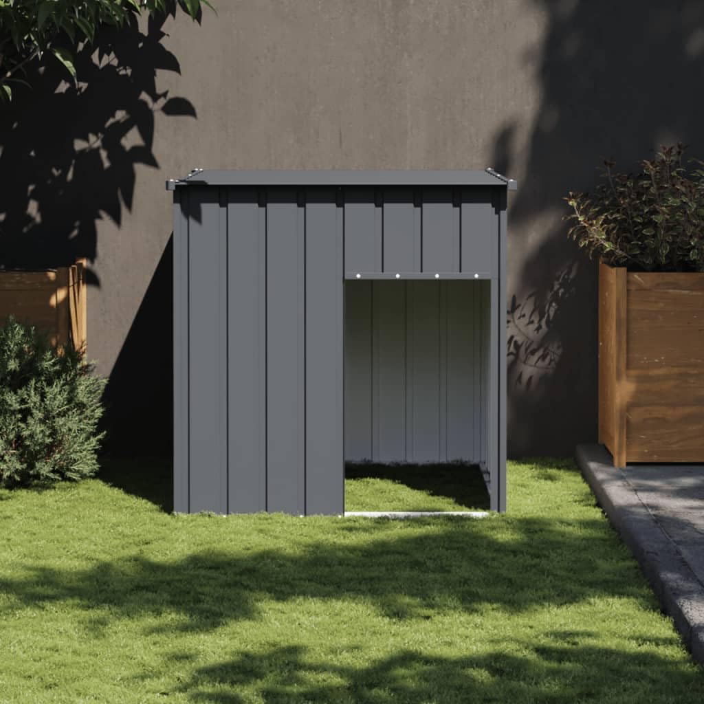 Anthracite galvanized steel outdoor dog kennel with roof
