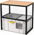 Cat Litter Box Enclosure with Litter Pan, Anti-Tracking Mesh Step, Pull-Out Tray, Clear Acrylic Splash Guards and Wood-Look